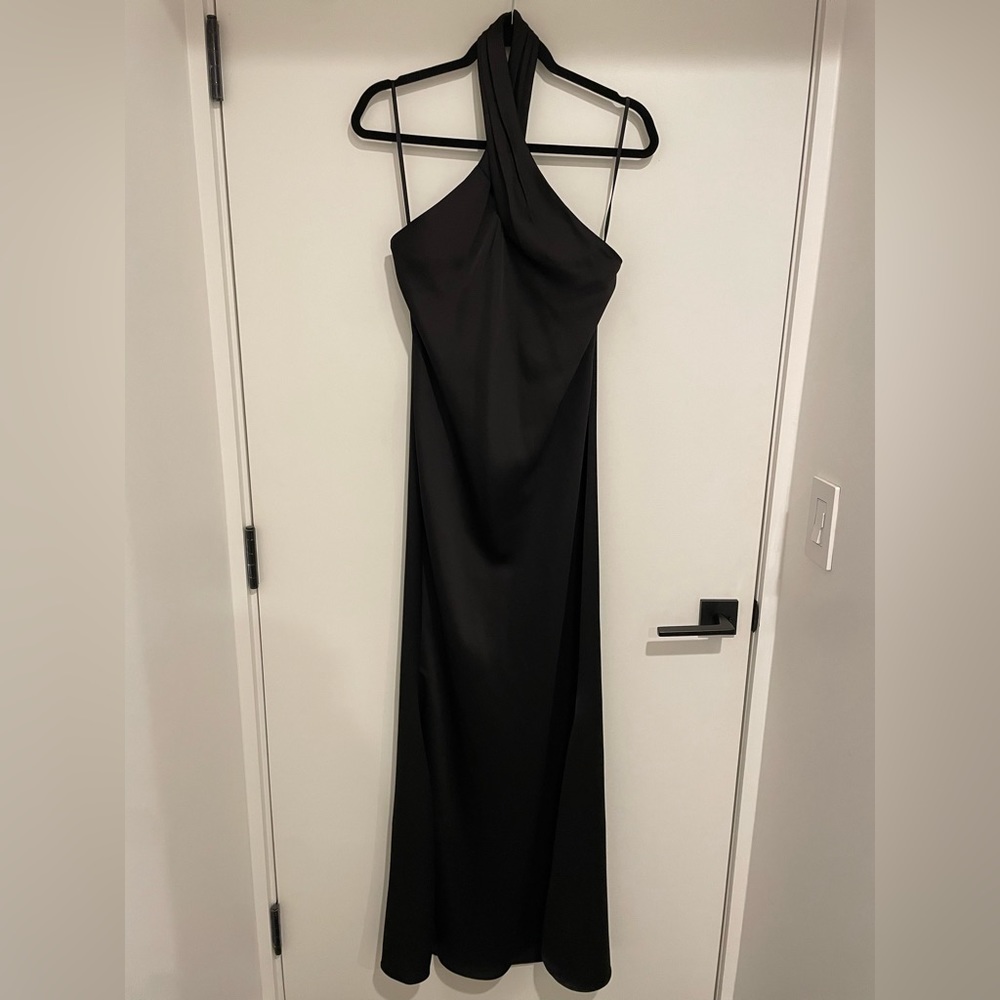 Black high neck satin gown
